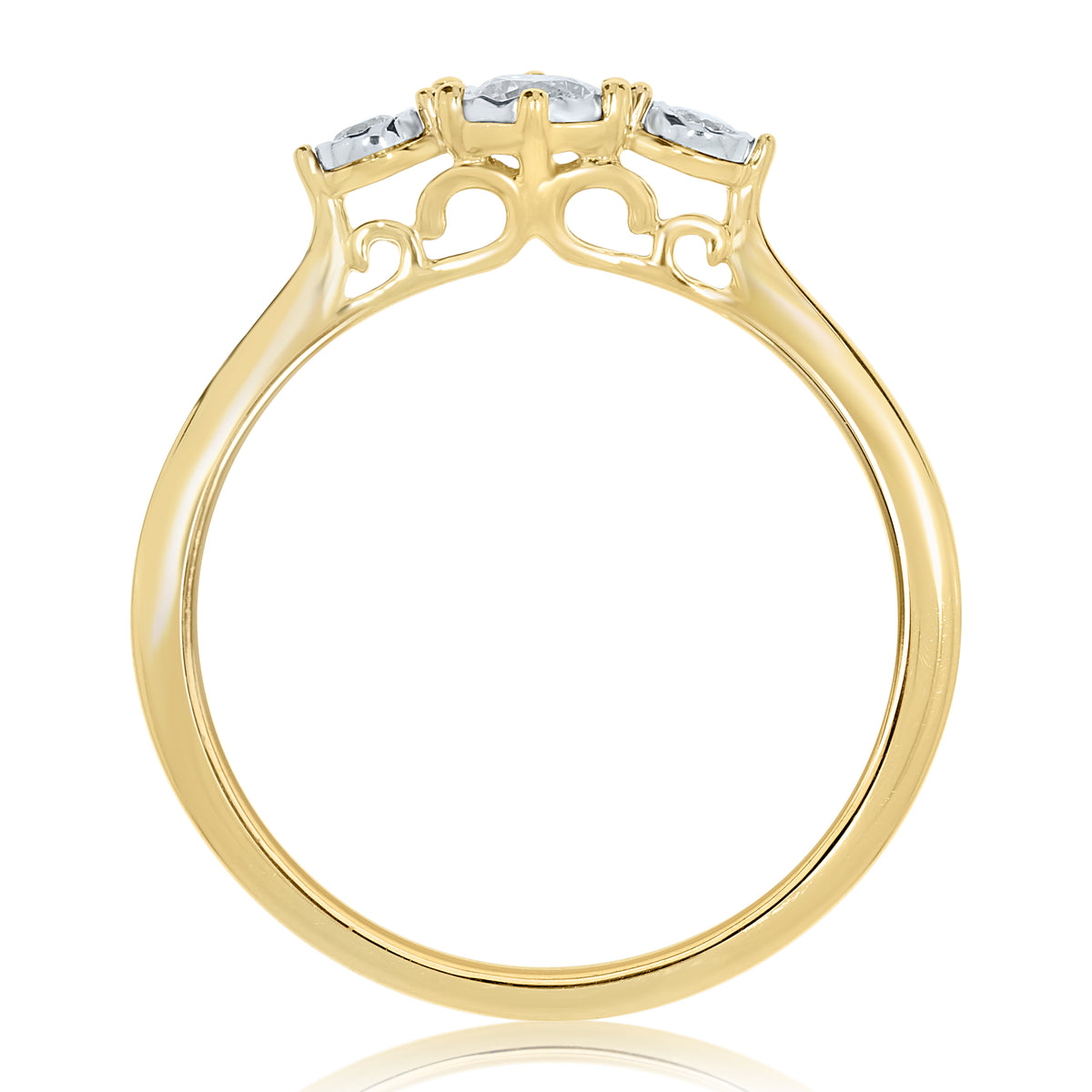 9ct gold 3 stone miracle plate diamond ring 0.15ct