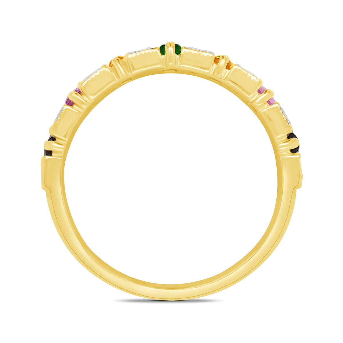 9ct gold multi gem & diamond half eternity ring 0.15ct