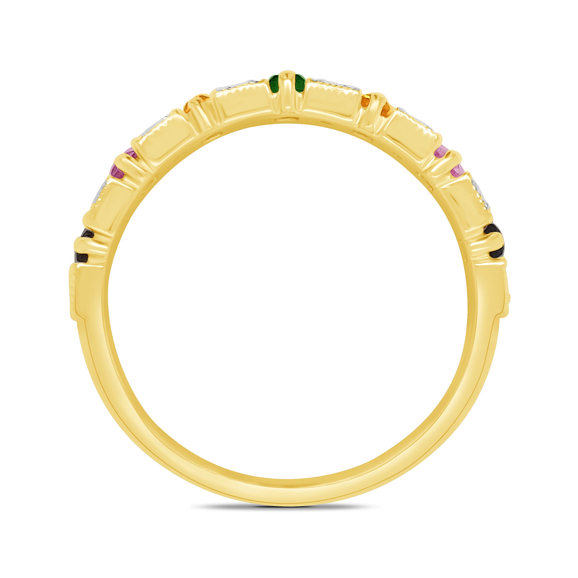 9ct gold multi gem & diamond half eternity ring 0.15ct