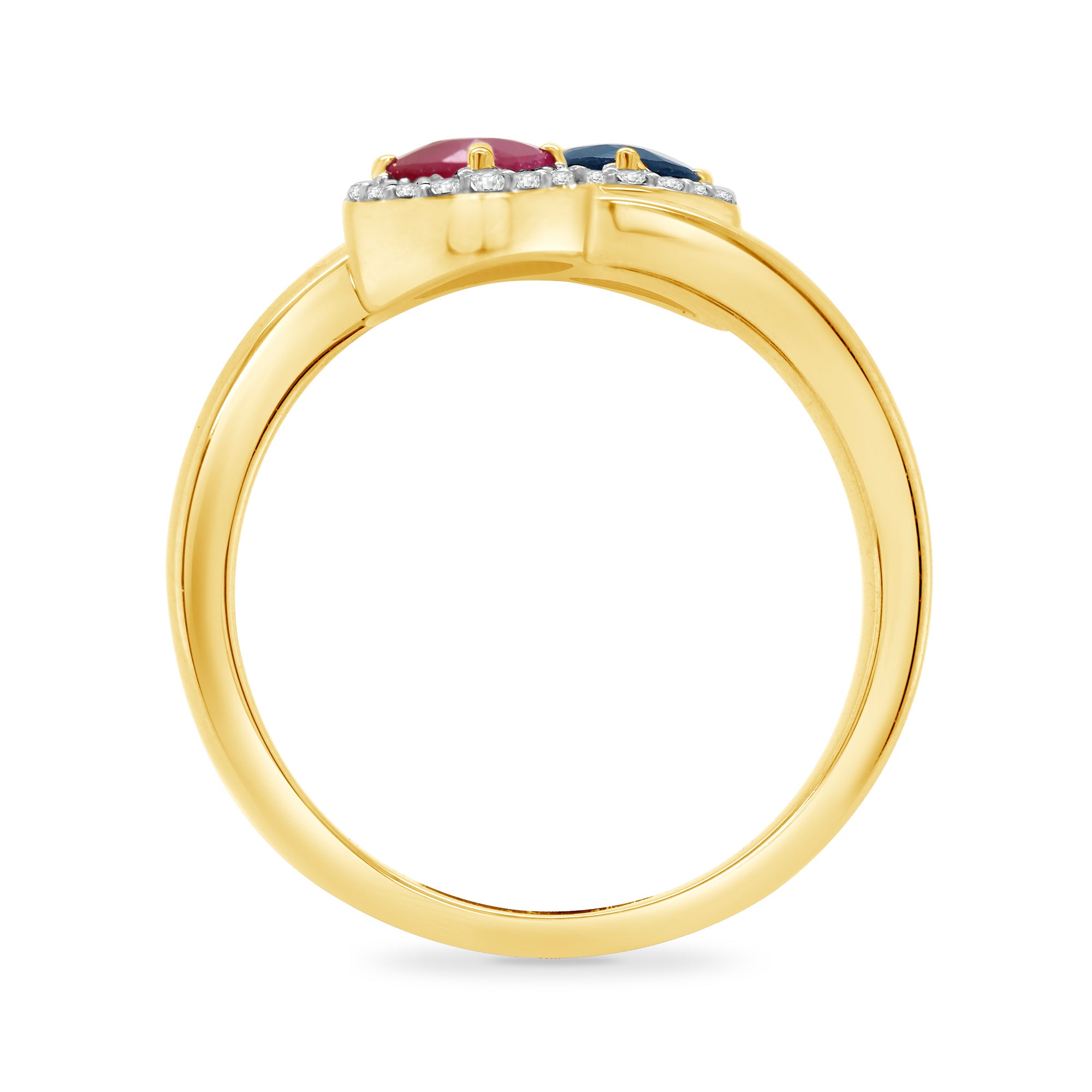 9ct gold cushion shape ruby/sapphire diamond cluster ring 0.10ct