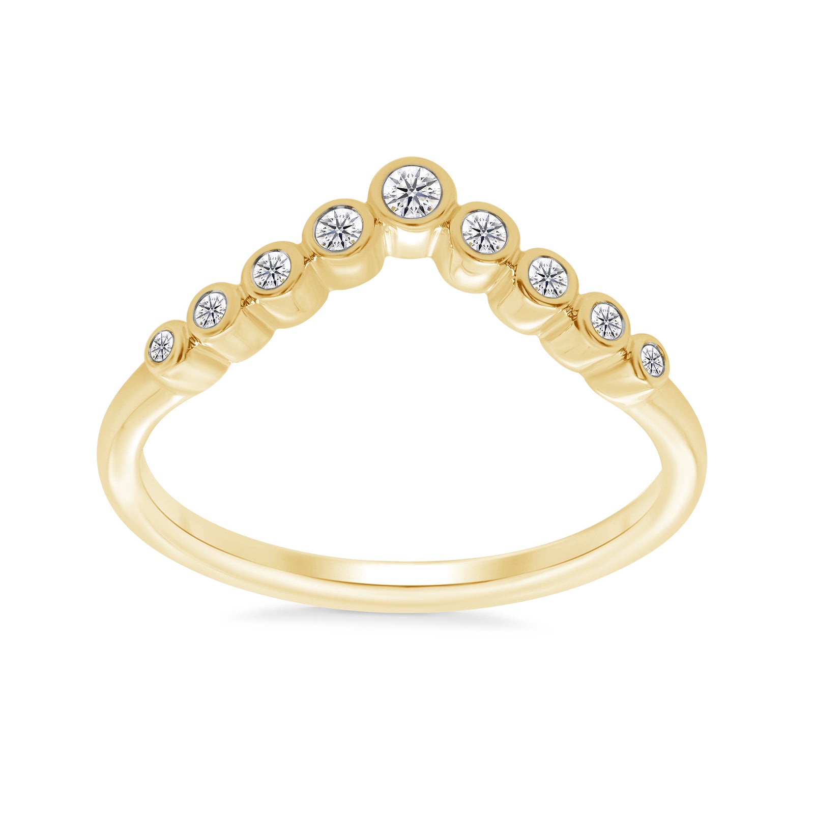 9ct gold rubover diamond set wishbone ring 0.10ct