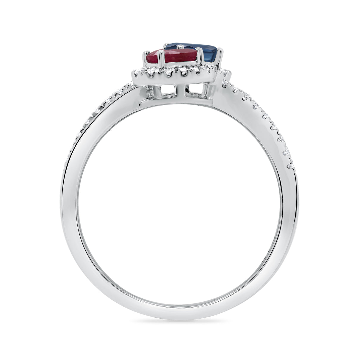 9ct white gold ruby/sapphire diamond cluster ring 0.23ct