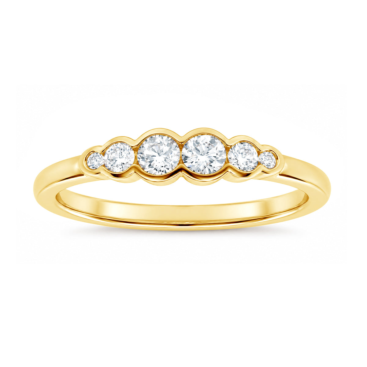 9ct yellow gold five stone rubover diamond ring 0.31ct