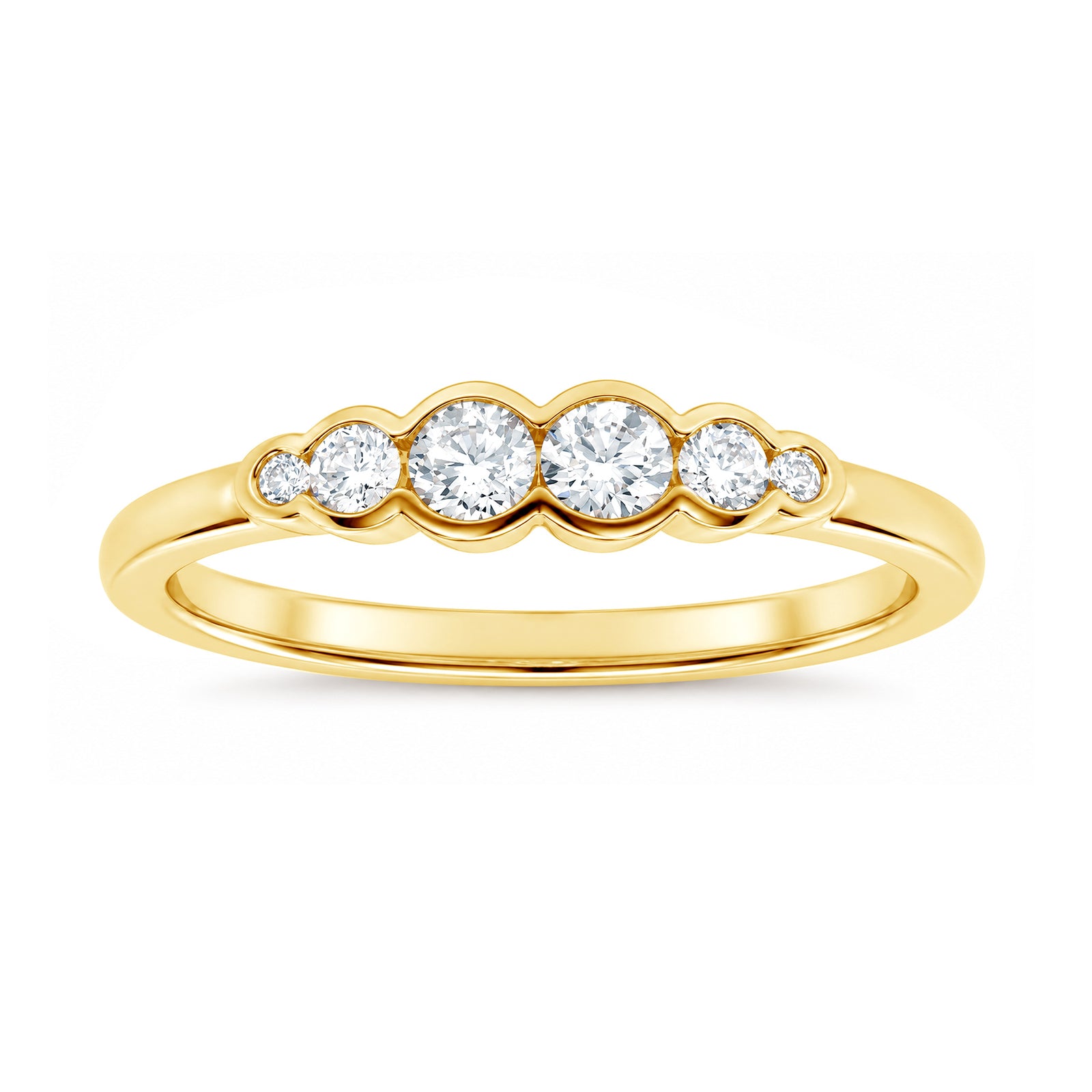 9ct yellow gold five stone rubover diamond ring 0.31ct
