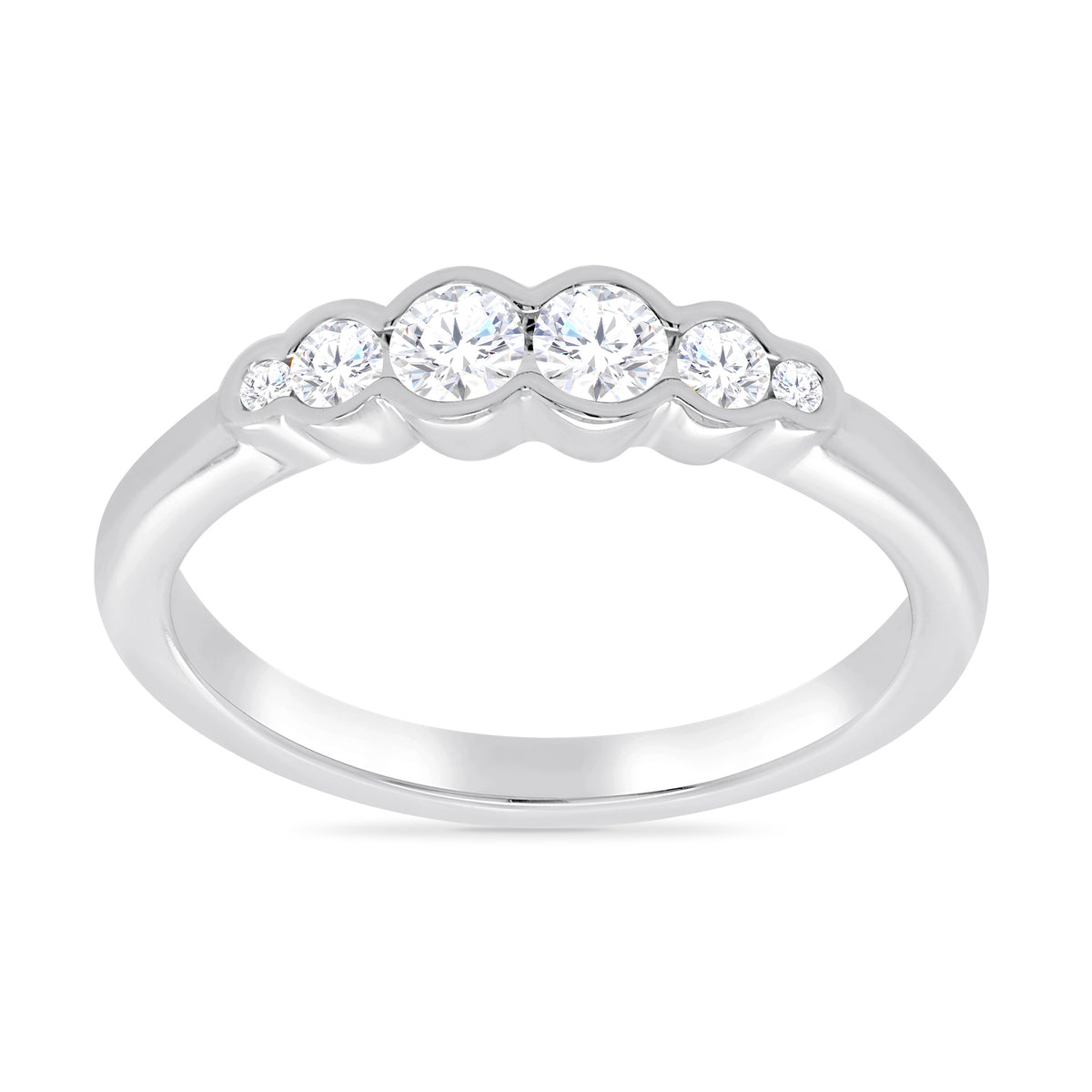 9ct white gold five stone rubover diamond ring 0.31ct