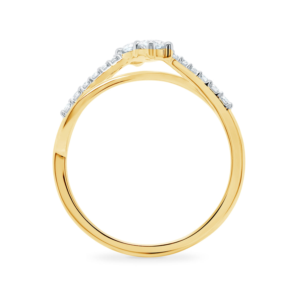 9ct gold 2 stone diamond cross over ring 0.32cts