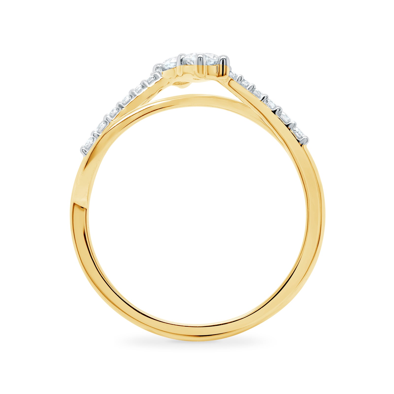 9ct gold 2 stone diamond cross over ring 0.32cts