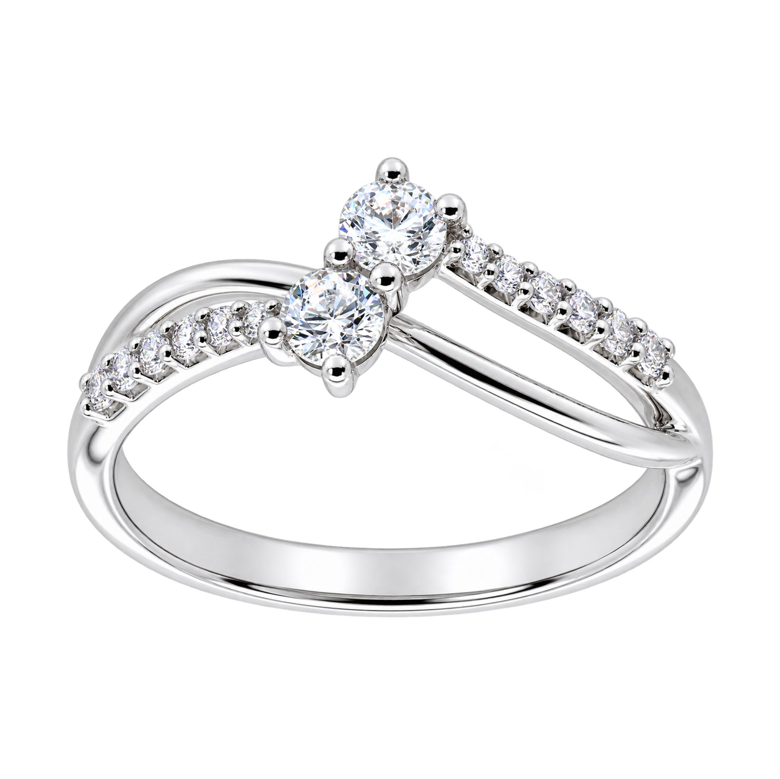 9ct white gold 2 stone diamond cross over ring 0.32cts