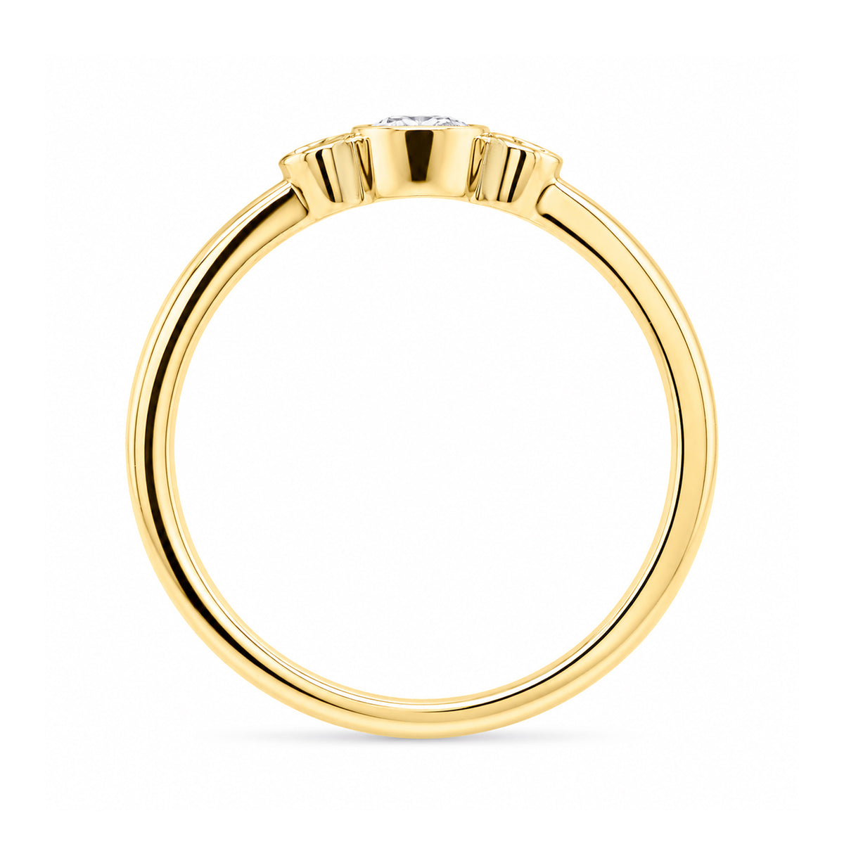 9ct gold 3 stone dia rubover ring 0.26cts
