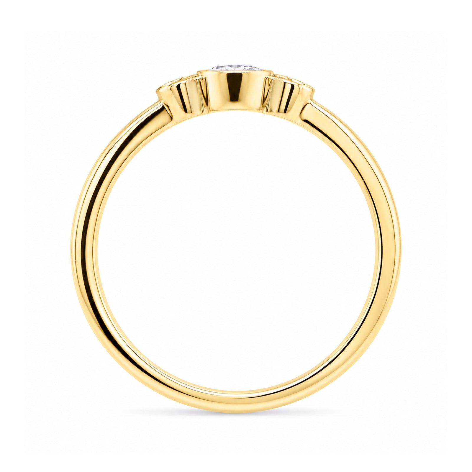 9ct gold 3 stone dia rubover ring 0.26cts