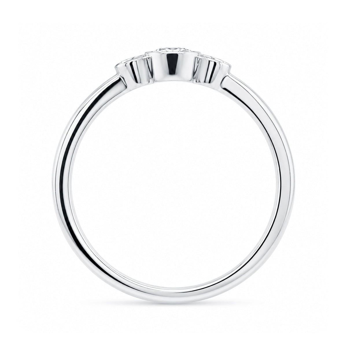 9ct white gold 3 stone dia rubover ring 0.26cts