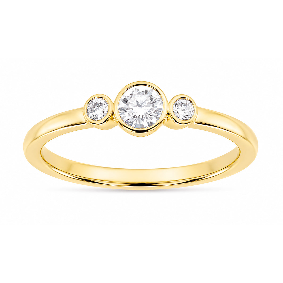9ct gold 3 stone dia rubover ring 0.26cts