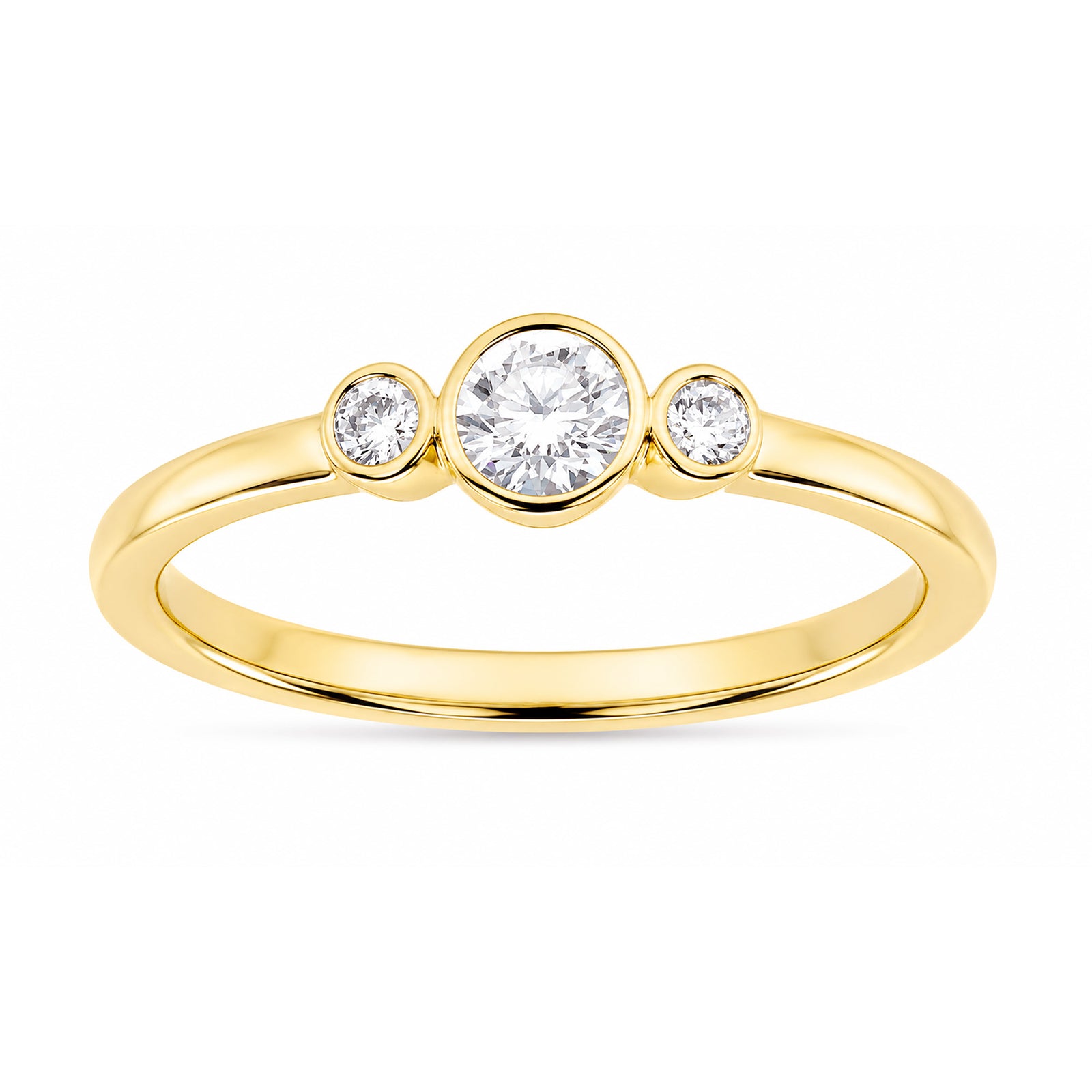 9ct gold 3 stone dia rubover ring 0.26cts