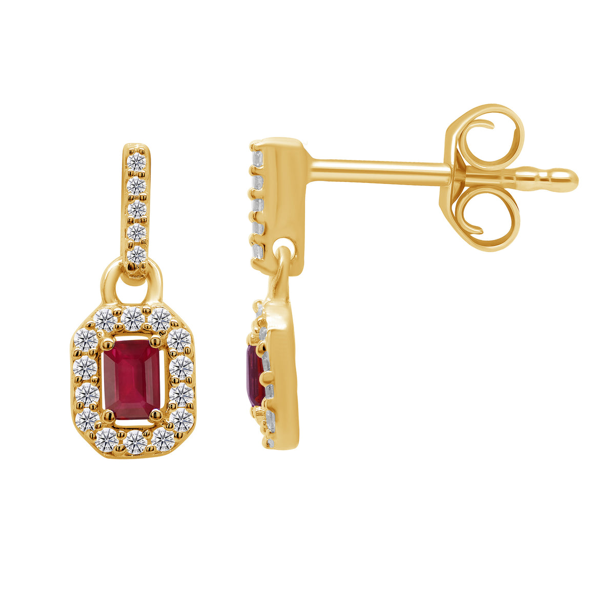 9ct gold ruby &amp; diamond drop earrings 0.15ct