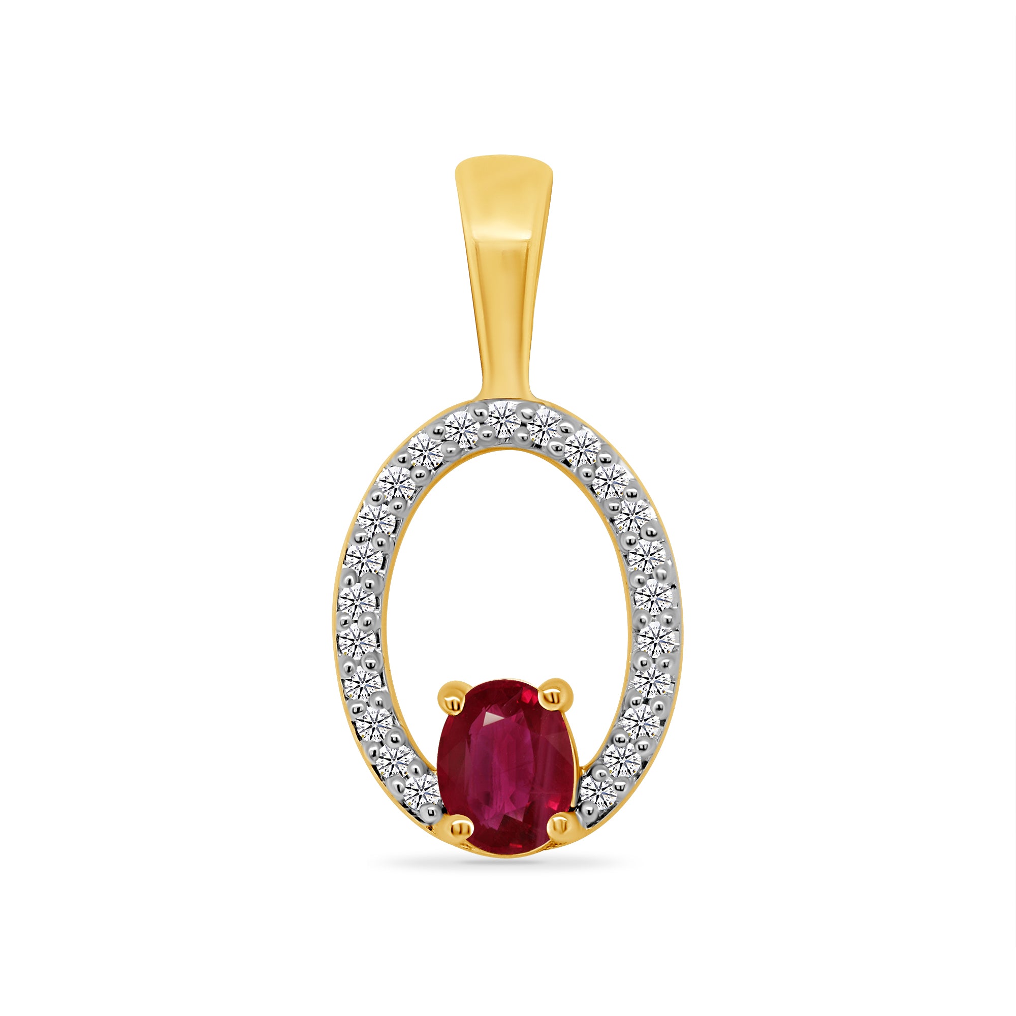 9ct gold 5x3mm oval ruby & diamond pendant 0.10ct