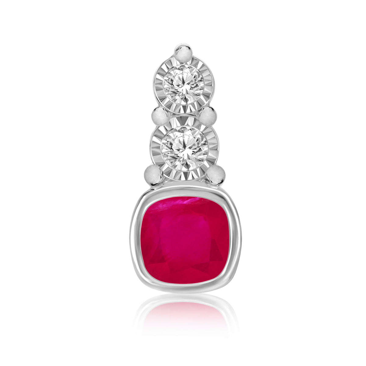 9ct white gold 5mm cushion shape ruby &amp; diamond miracle plate pendant 0.06ct