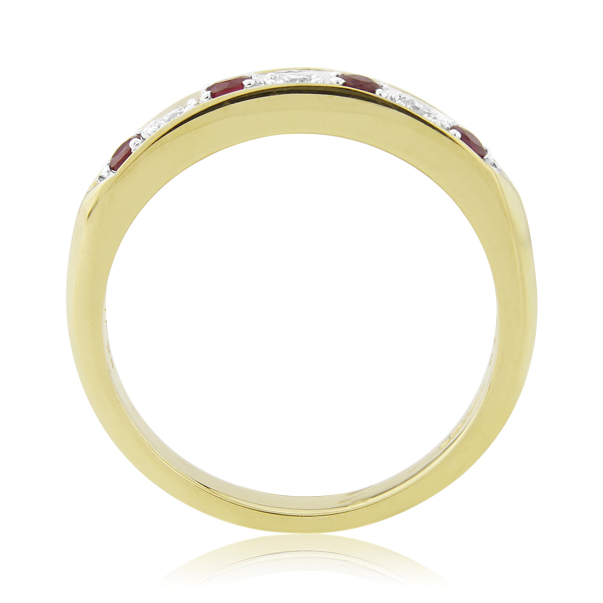 9ct gold grain set ruby & diamond half et ring 0.10ct