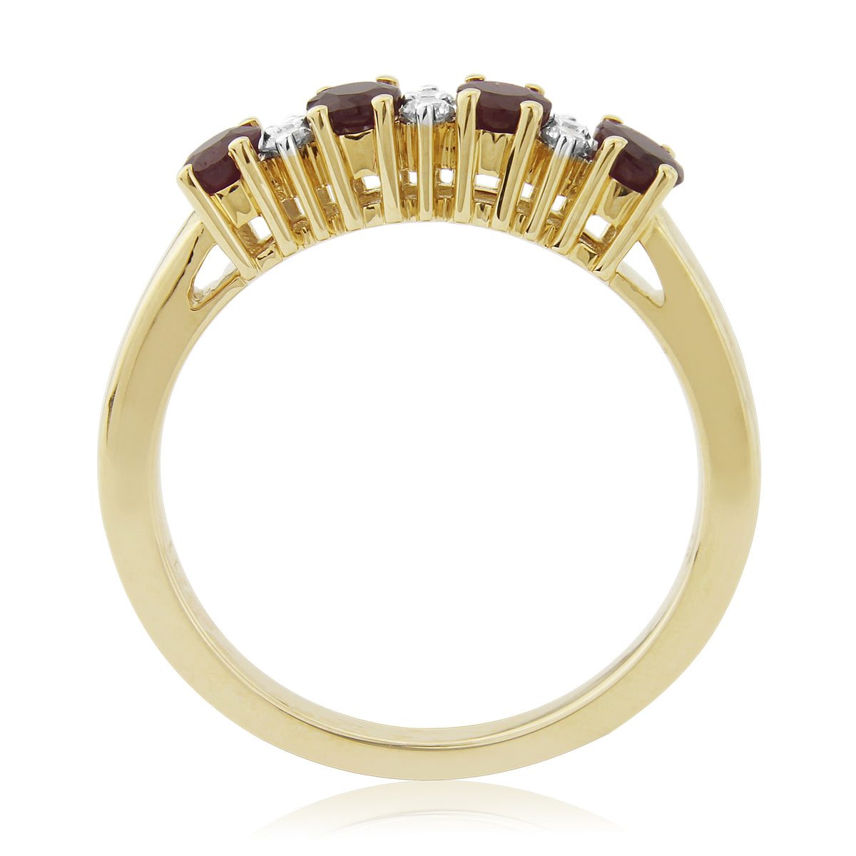 9ct gold 4x3mm oval ruby & diamond half eternity ring 0.11ct