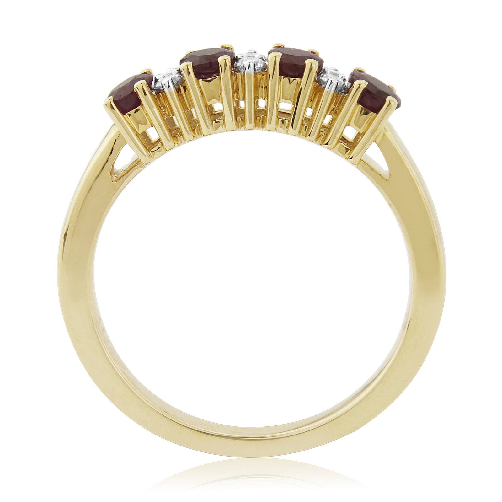 9ct gold 4x3mm oval ruby & diamond half eternity ring 0.11ct