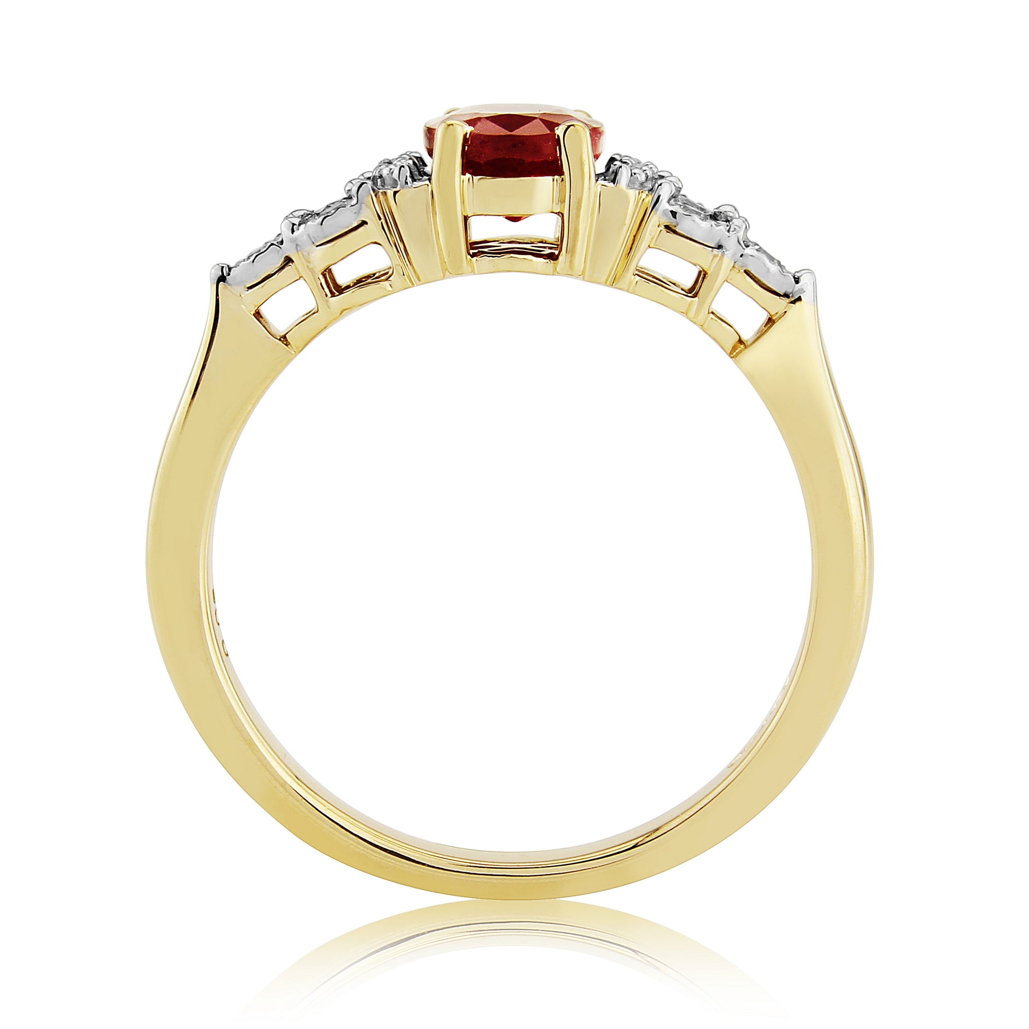 9ct gold 7x5mm oval ruby & miracle plate diamond ring 0.06ct