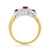 9ct gold triple ruby (Em 6x4mm & Ov 4x3mm) & diamond cluster ring 0.27ct