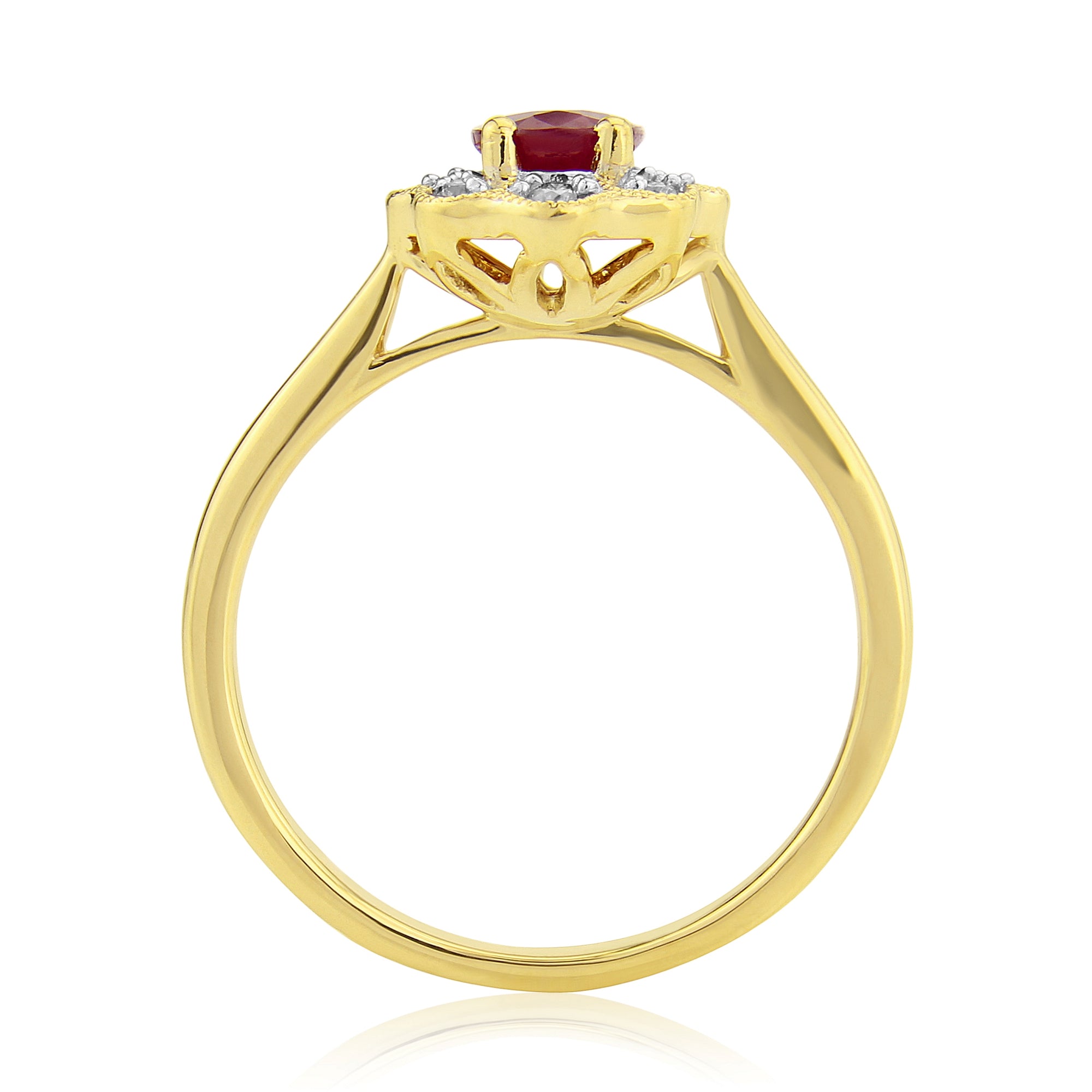 9ct gold 7x5mm oval ruby & diamond cluster ring 0.11ct