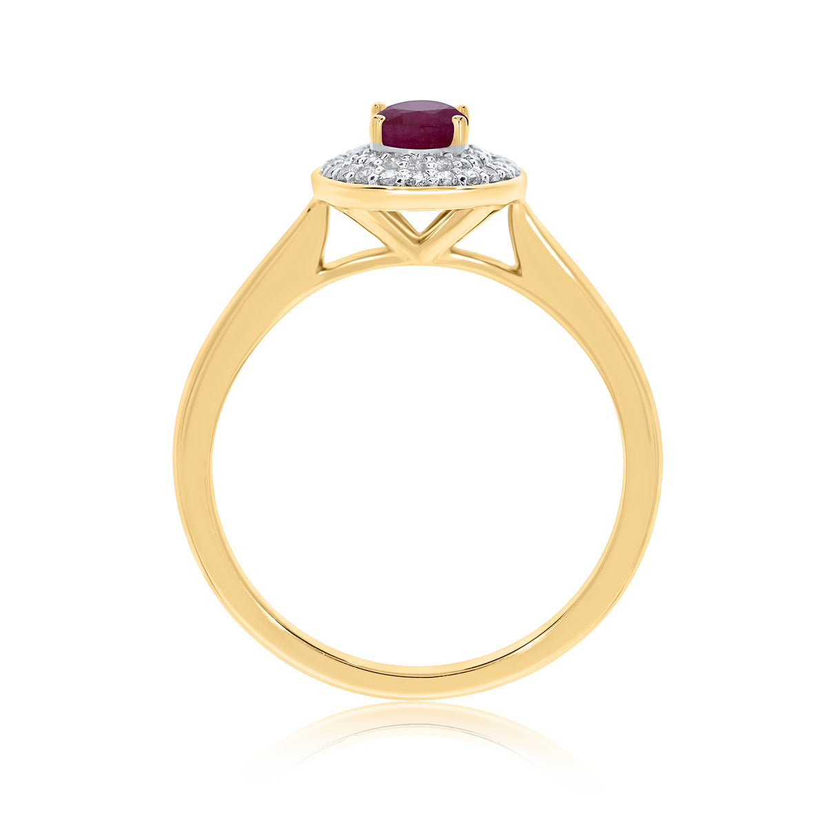 9ct gold 6x4mm oval ruby & two row diamond cluster ring 0.20ct