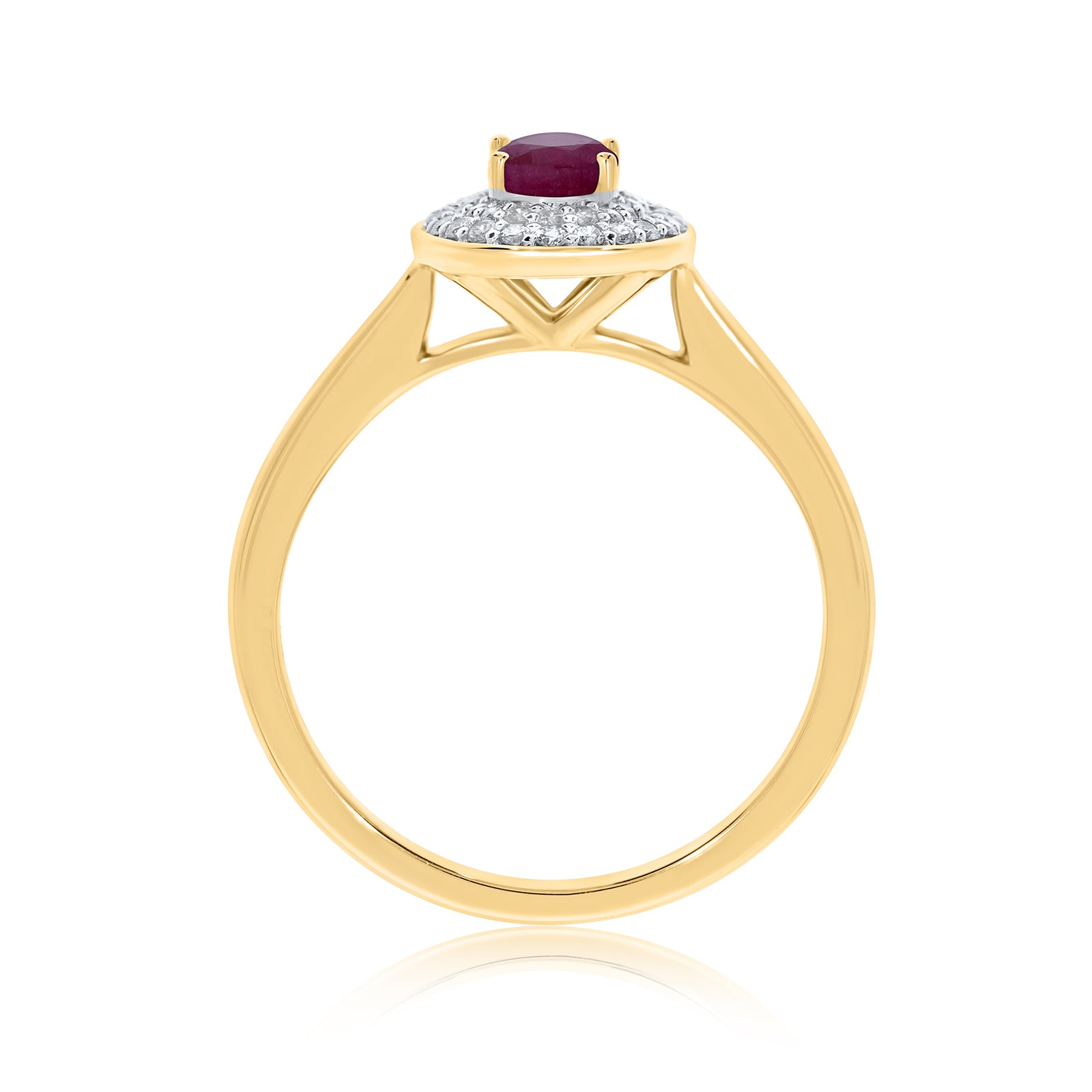 9ct gold 6x4mm oval ruby & two row diamond cluster ring 0.20ct