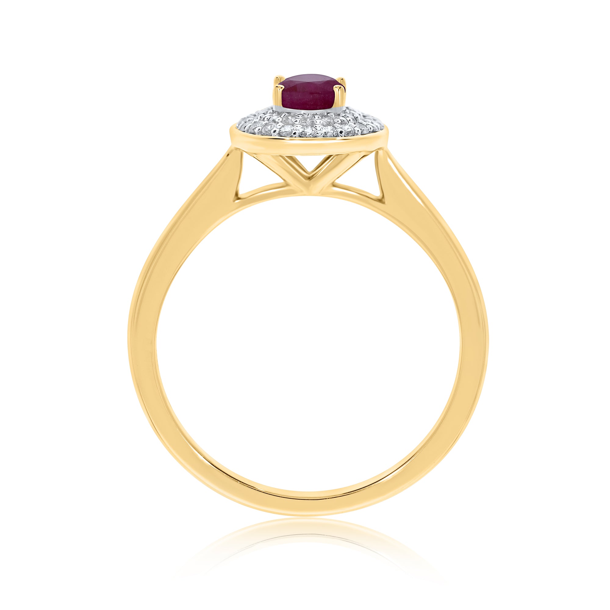 9ct gold 6x4mm oval ruby & two row diamond cluster ring 0.20ct