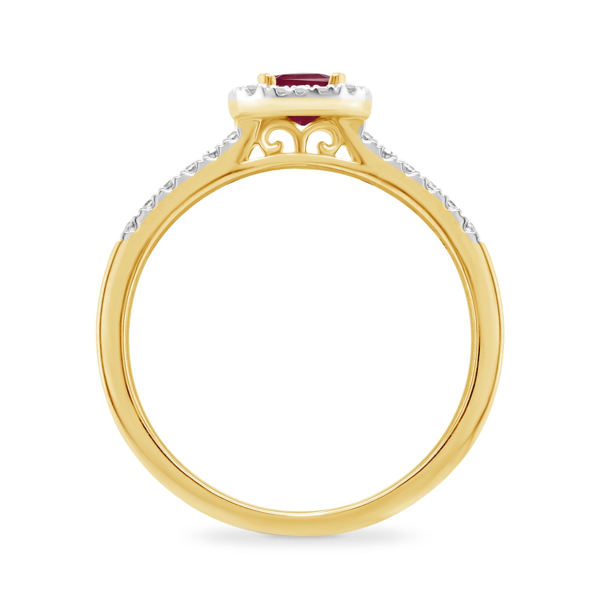 9ct gold 6x4mm octagon ruby & diamond cluster ring with diamond set shoulders 0.20ct