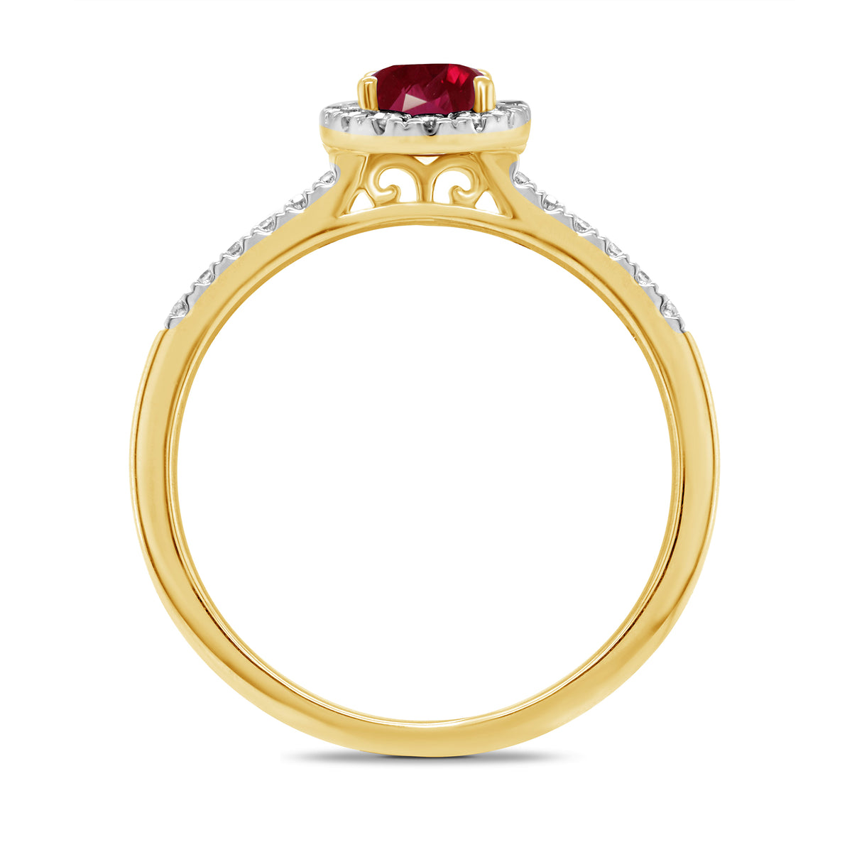 9ct gold 6x4mm oval ruby & diamond cluster ring with diamond set shoulders 0.20ct