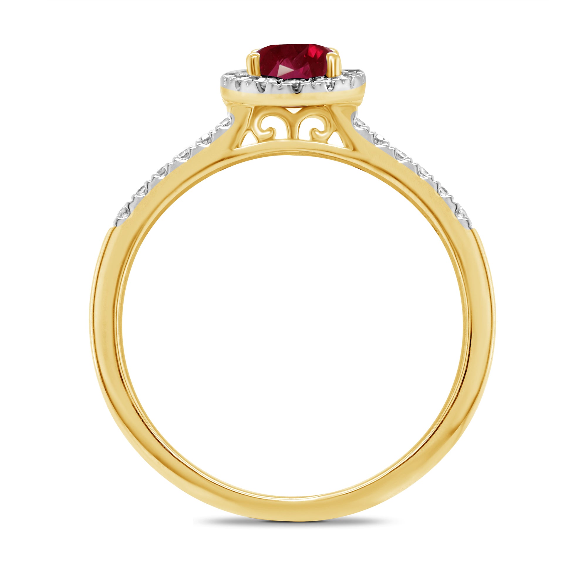 9ct gold 6x4mm oval ruby & diamond cluster ring with diamond set shoulders 0.20ct