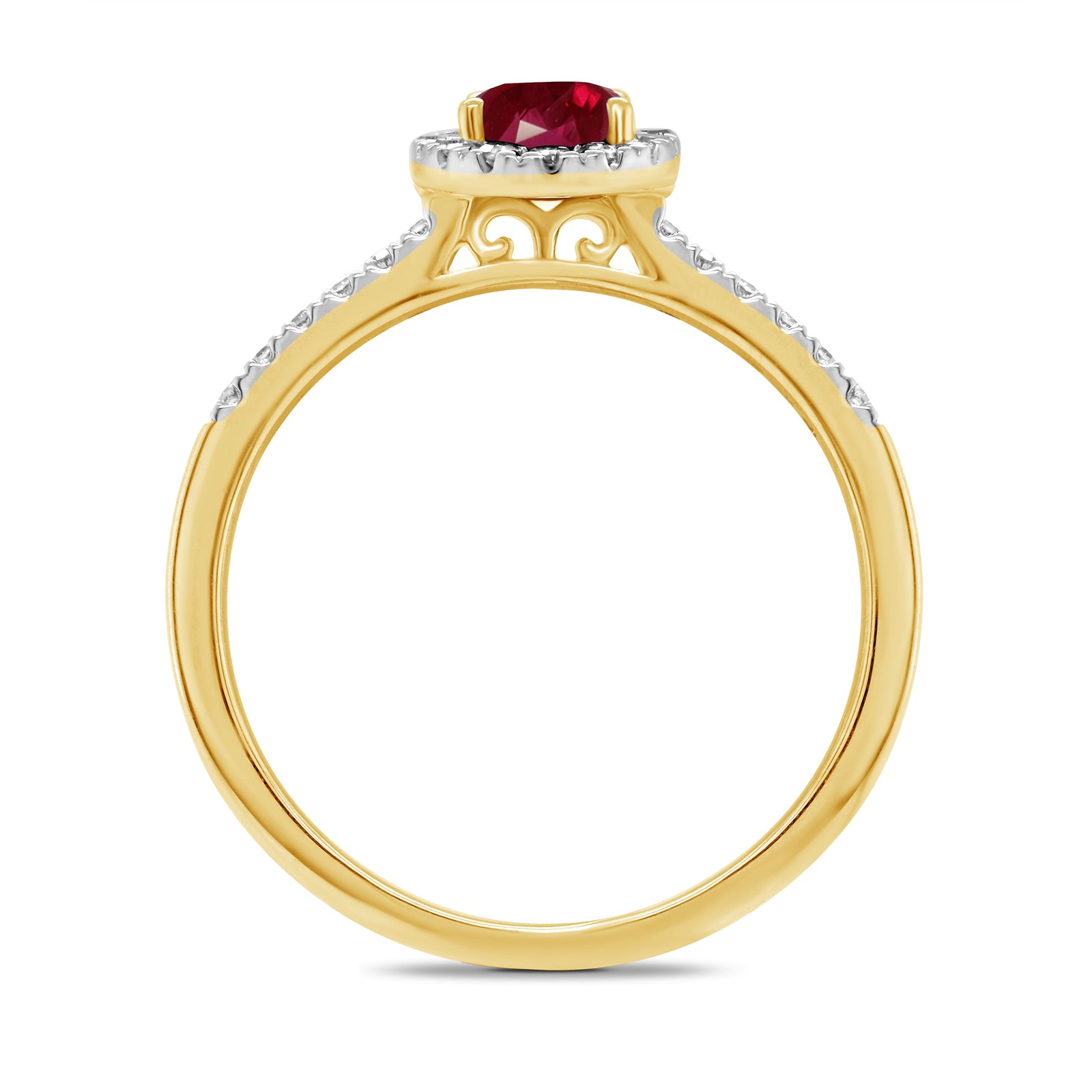 9ct gold 6x4mm oval ruby & diamond cluster ring with diamond set shoulders 0.20ct