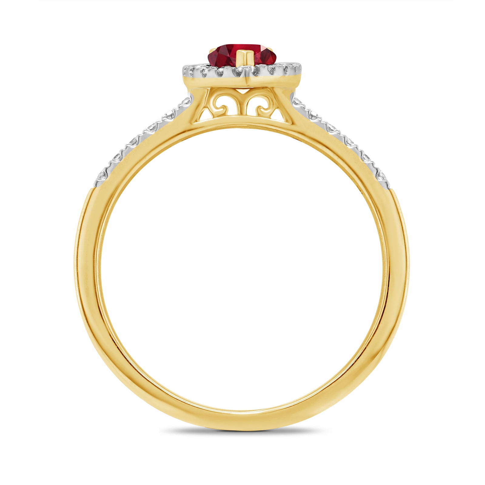 9ct gold 6x4mm pear shape ruby & diamond cluster ring with diamond set shoulders 0.20ct