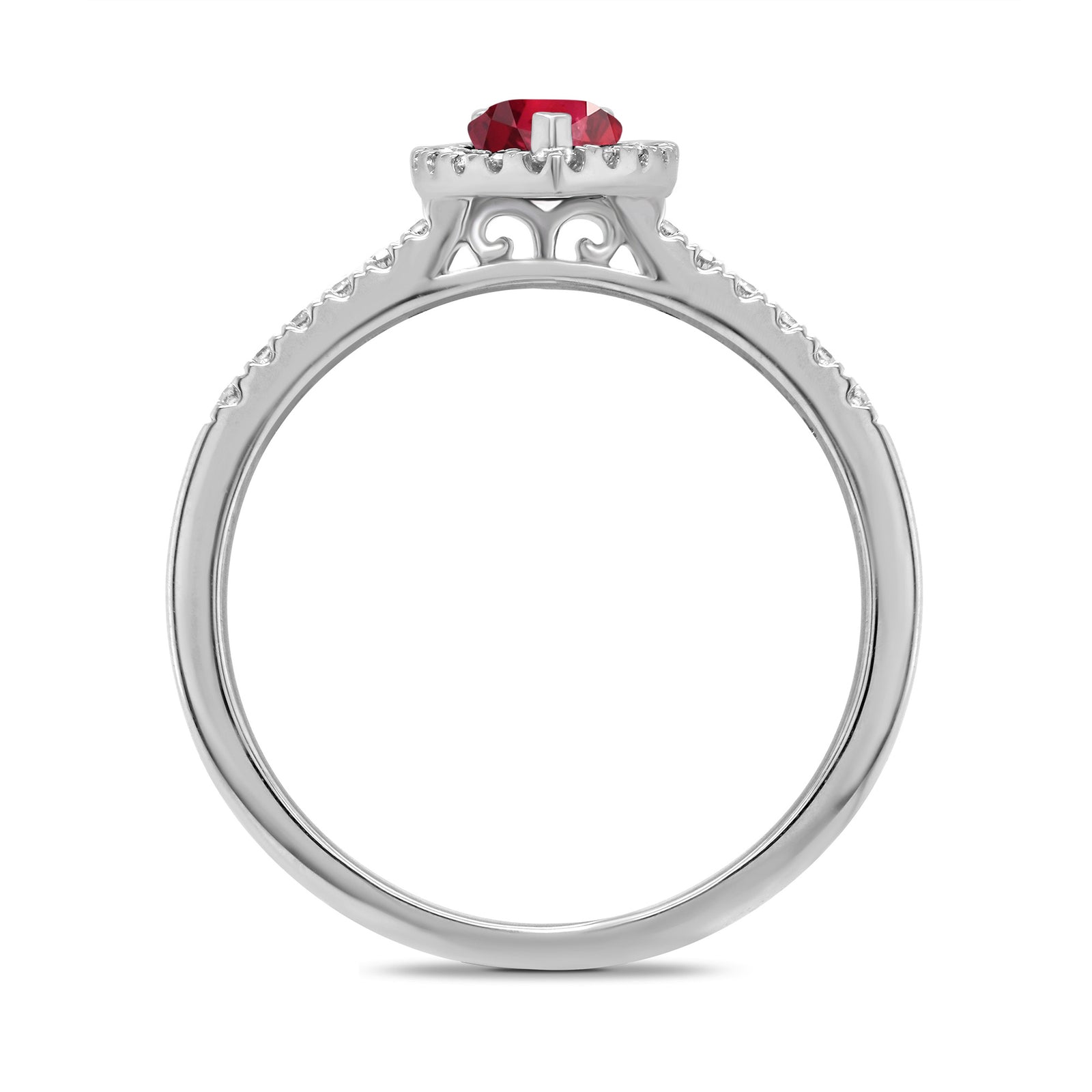 9ct white gold 6x4mm pear shape ruby & diamond cluster ring with diamond set shoulders 0.20ct