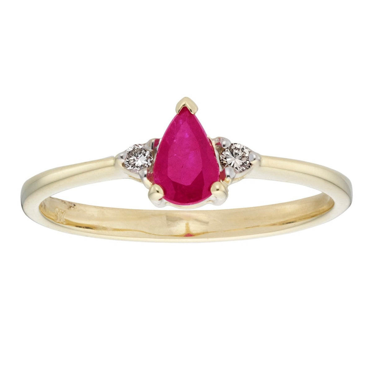 9ct gold 6x4mm pear shape ruby &amp; diamond ring 0.04ct