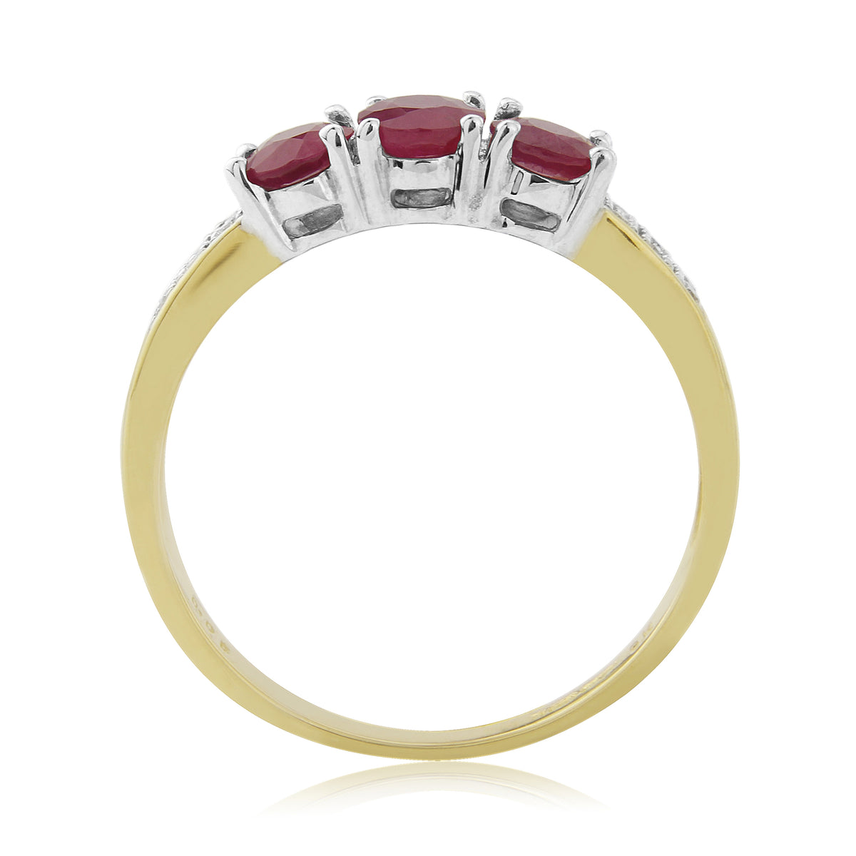 9ct gold triple 5x4mm oval ruby & diamond ring 0.06ct