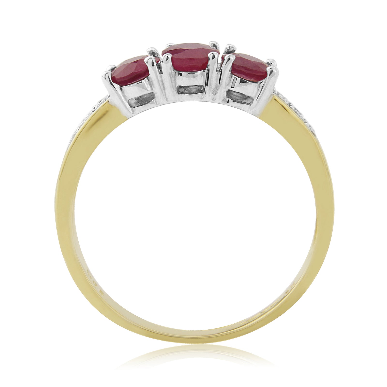 9ct gold triple 5x4mm oval ruby & diamond ring 0.06ct