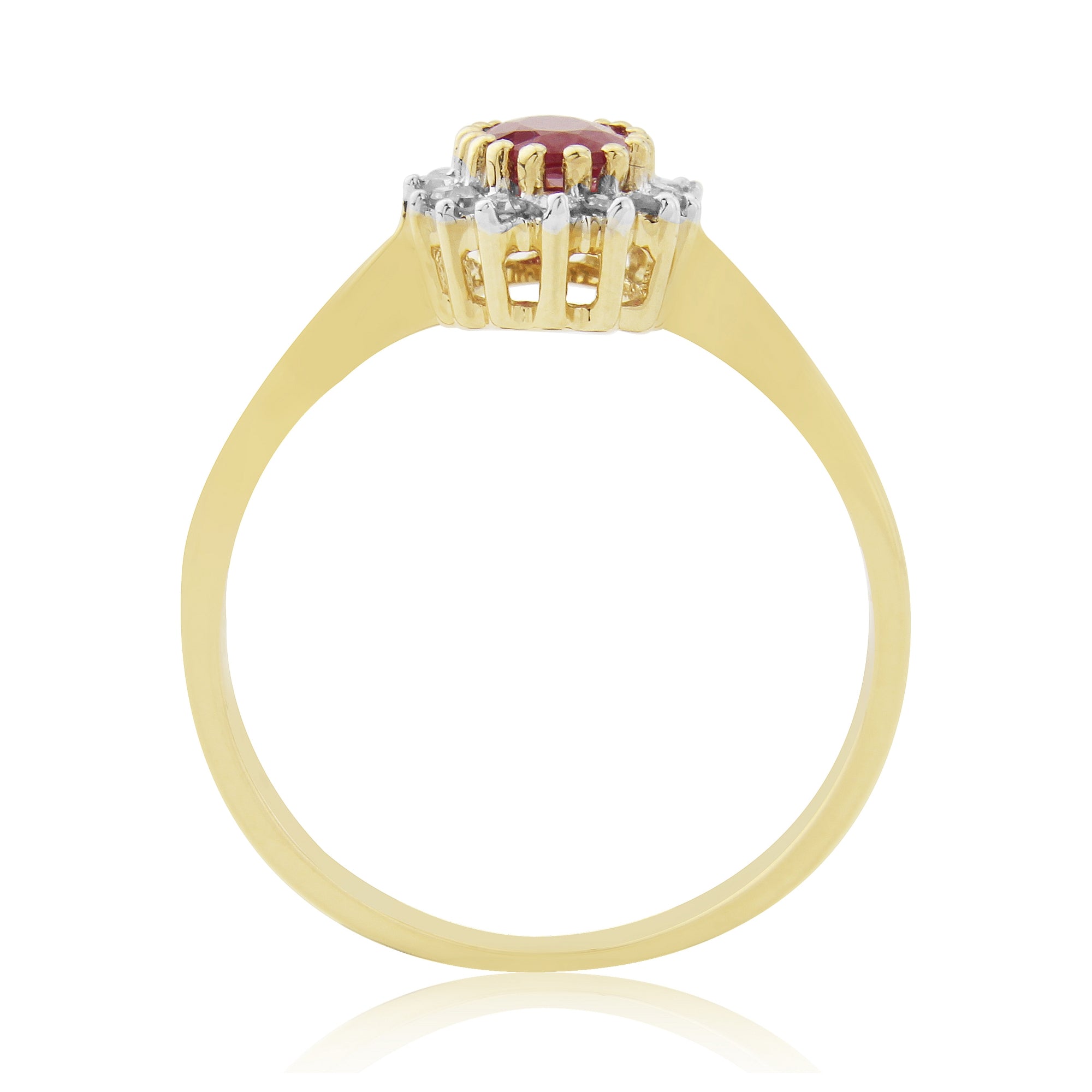 9ct gold 6x4mm oval ruby & diamond cluster ring 0.12ct