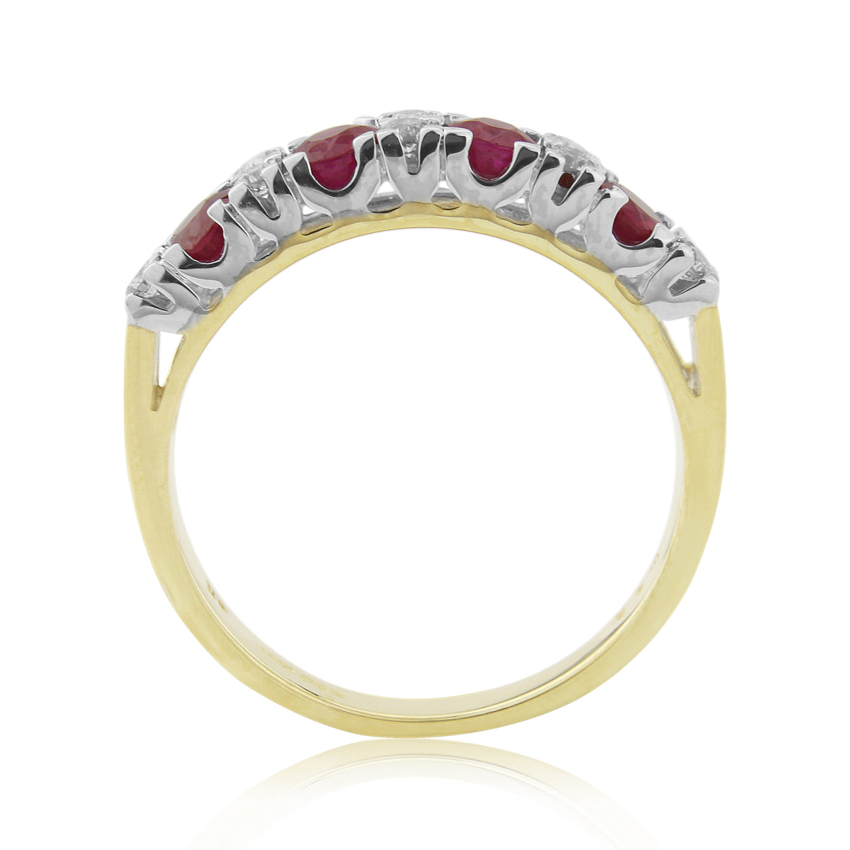 9ct gold 3.50mm round ruby & diamond half et ring 0.22ct