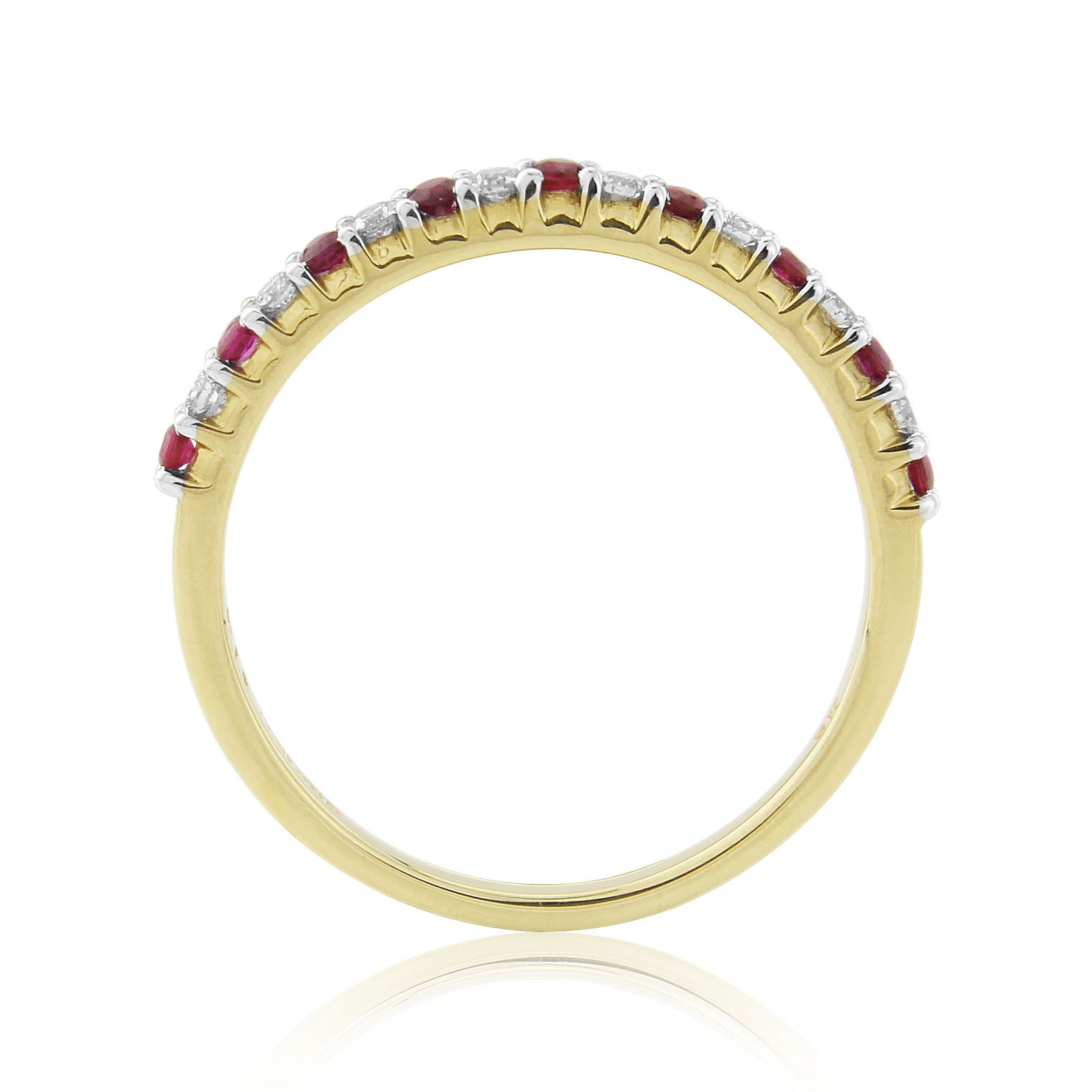 9ct gold 1.50mm round ruby & diamond half et ring 0.12ct