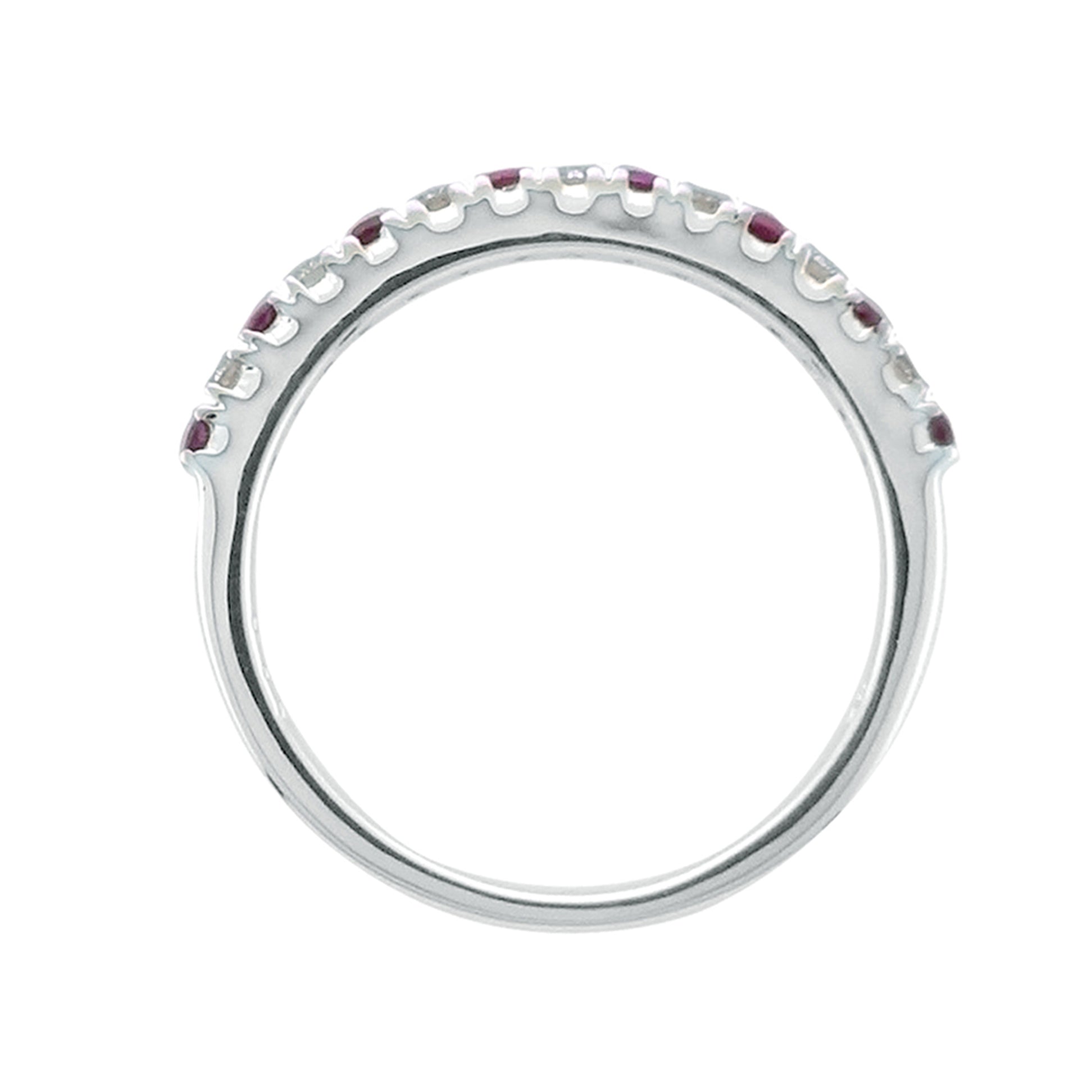 9ct white gold 1.50mm round ruby & diamond half et ring 0.12ct
