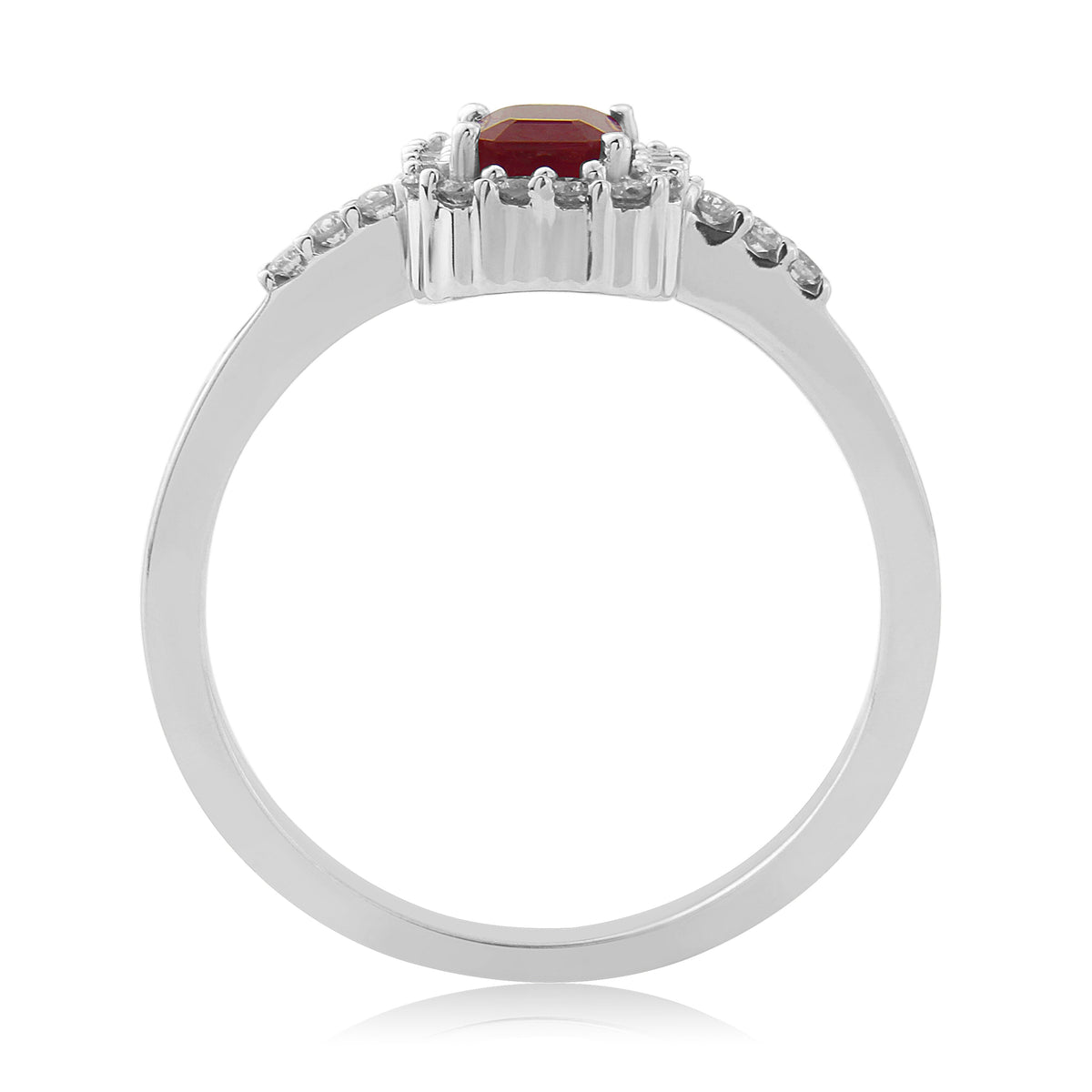 9ct gold 6x4mm octagon cut ruby & diamond cluster ring 0.19ct