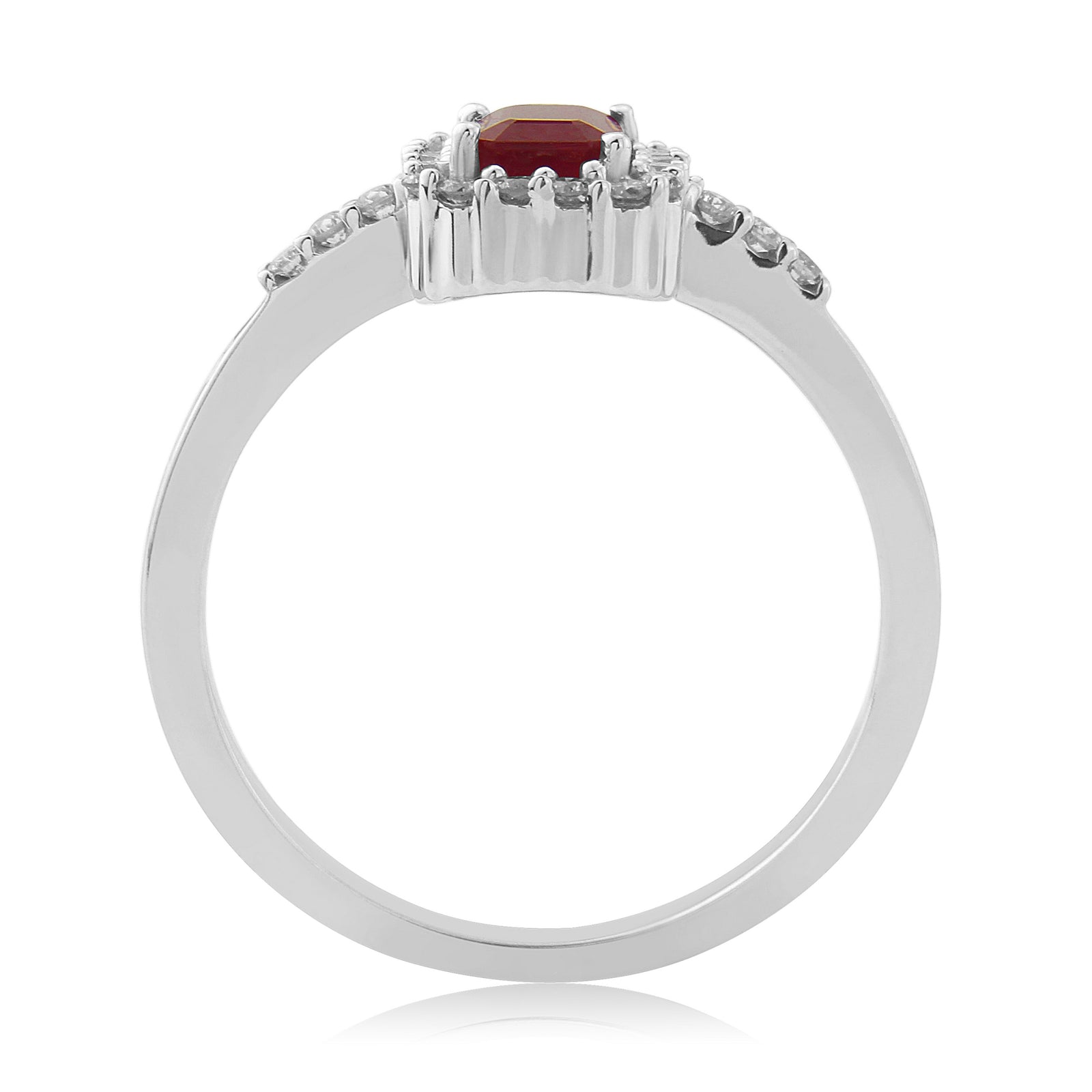 9ct gold 6x4mm octagon cut ruby & diamond cluster ring 0.19ct