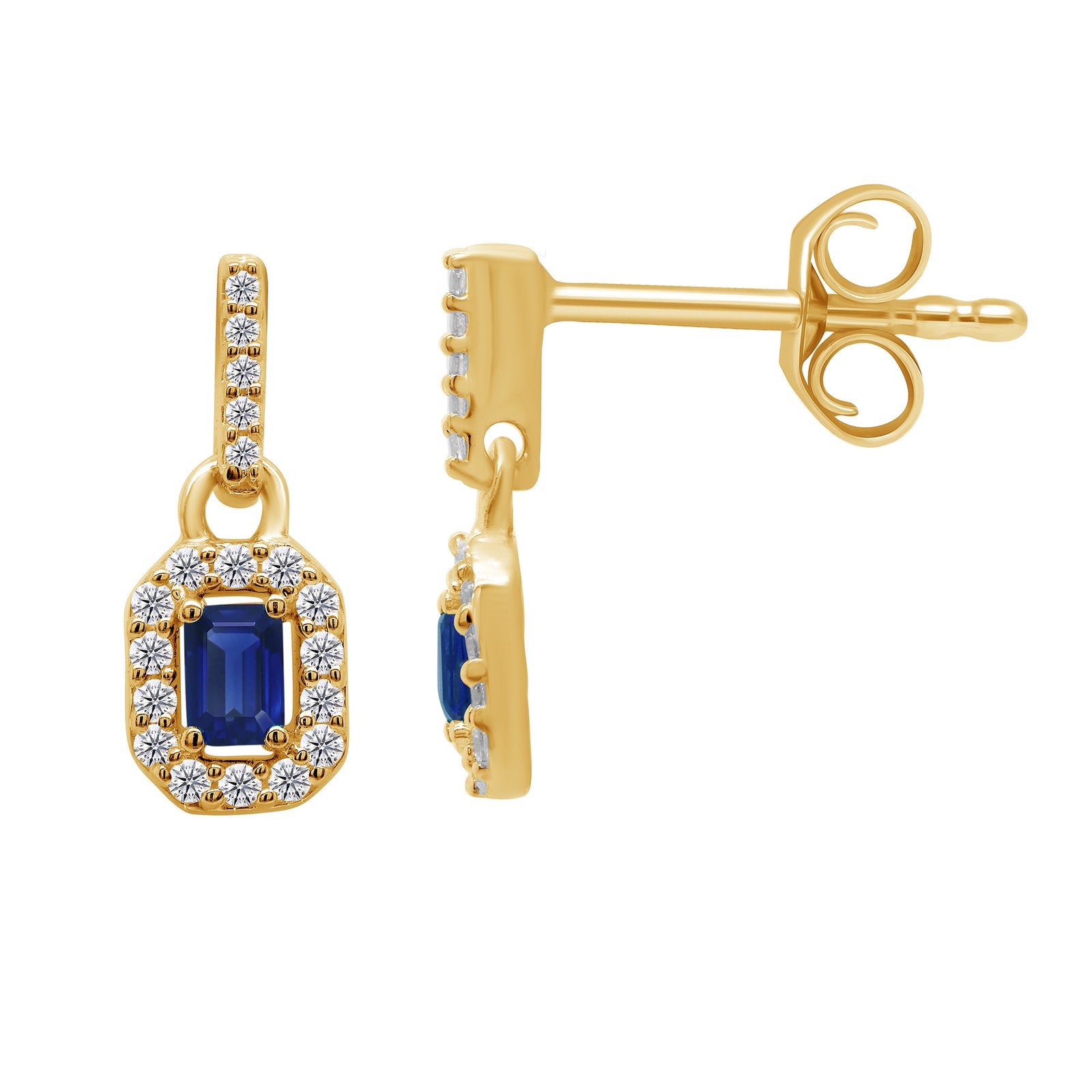 9ct gold sapphire & diamond drop earrings 0.15ct