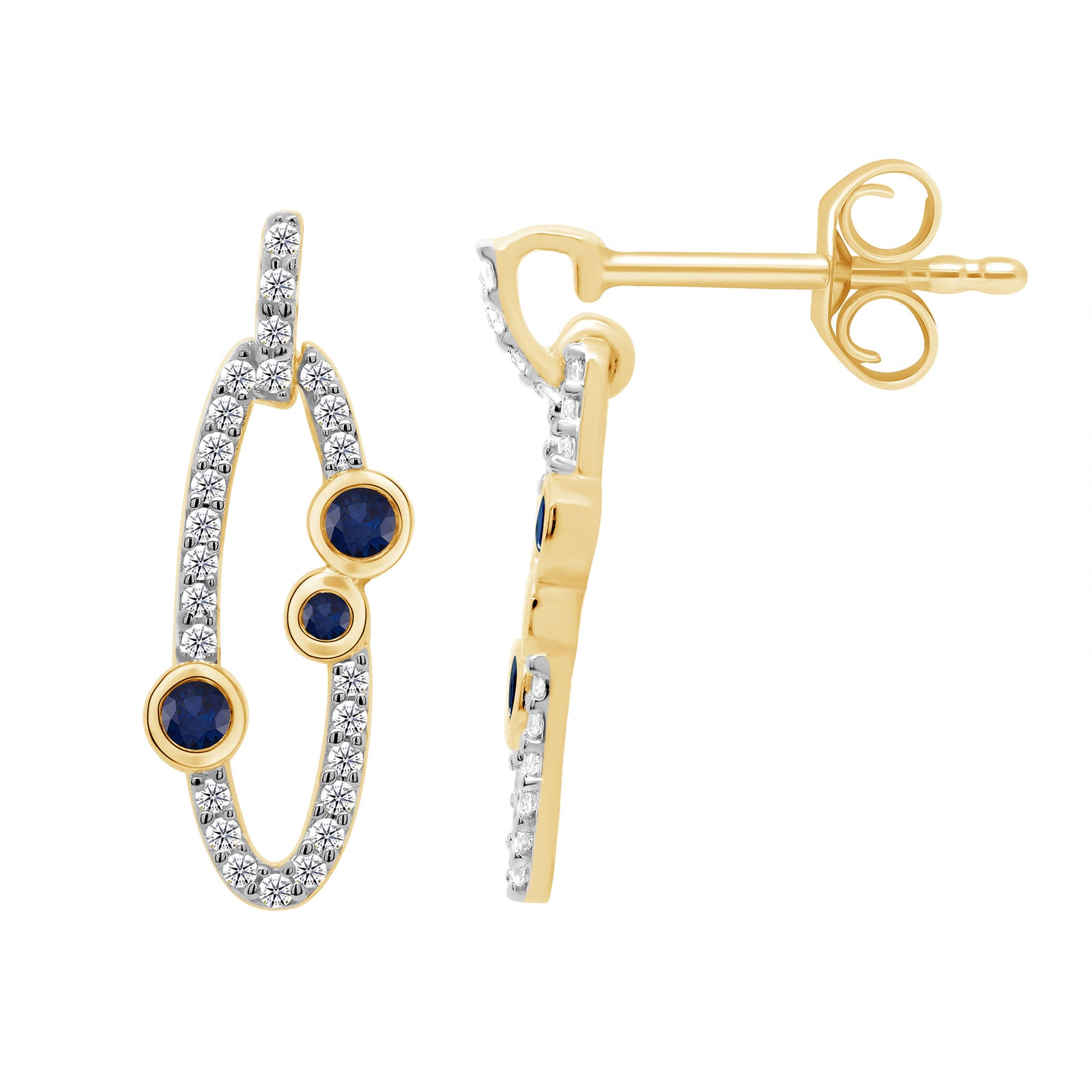 9ct gold sapphire & diamond oval drop earrings 0.16ct