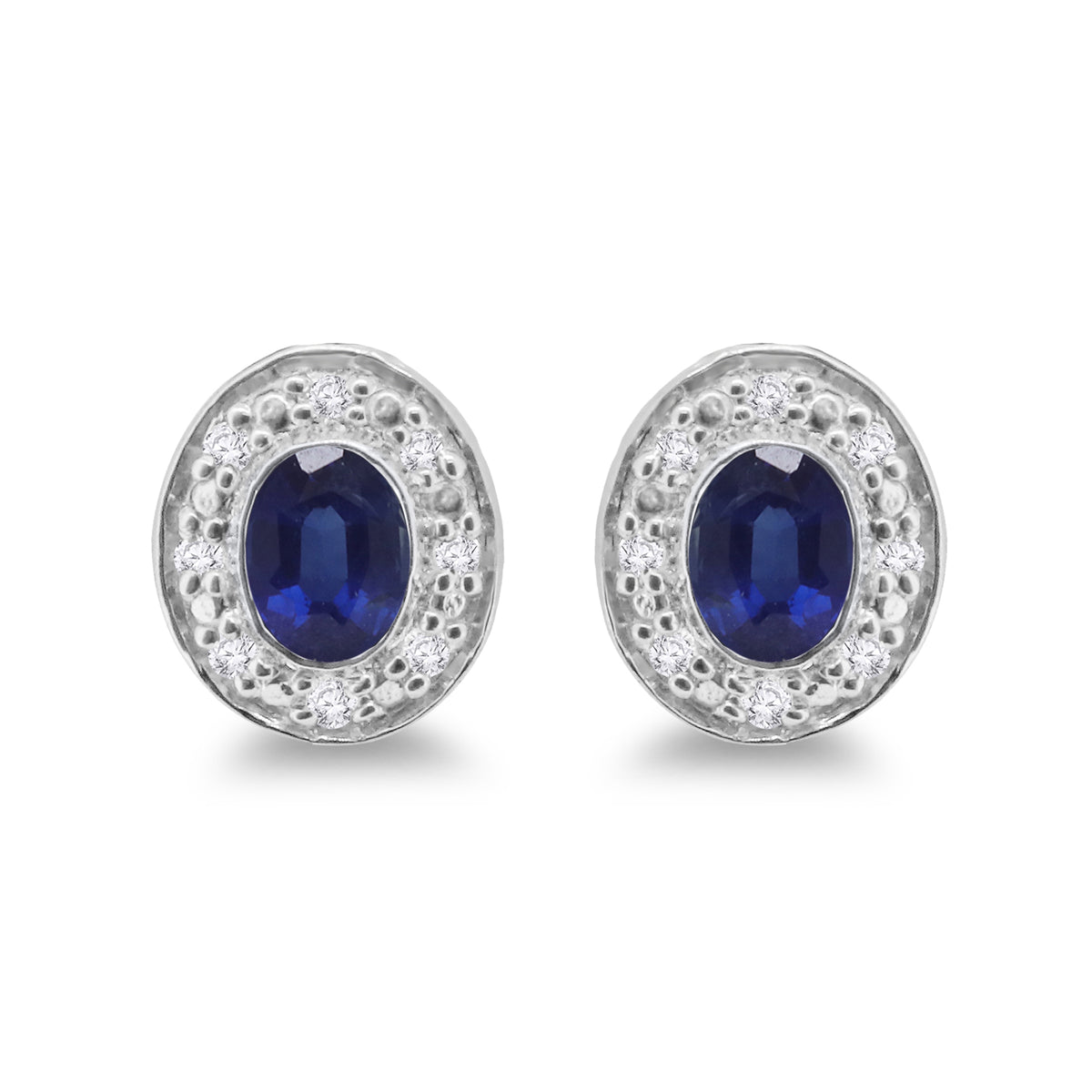 9ct white gold 4x3mm sapphire &amp; diamond stud earrings 0.06ct