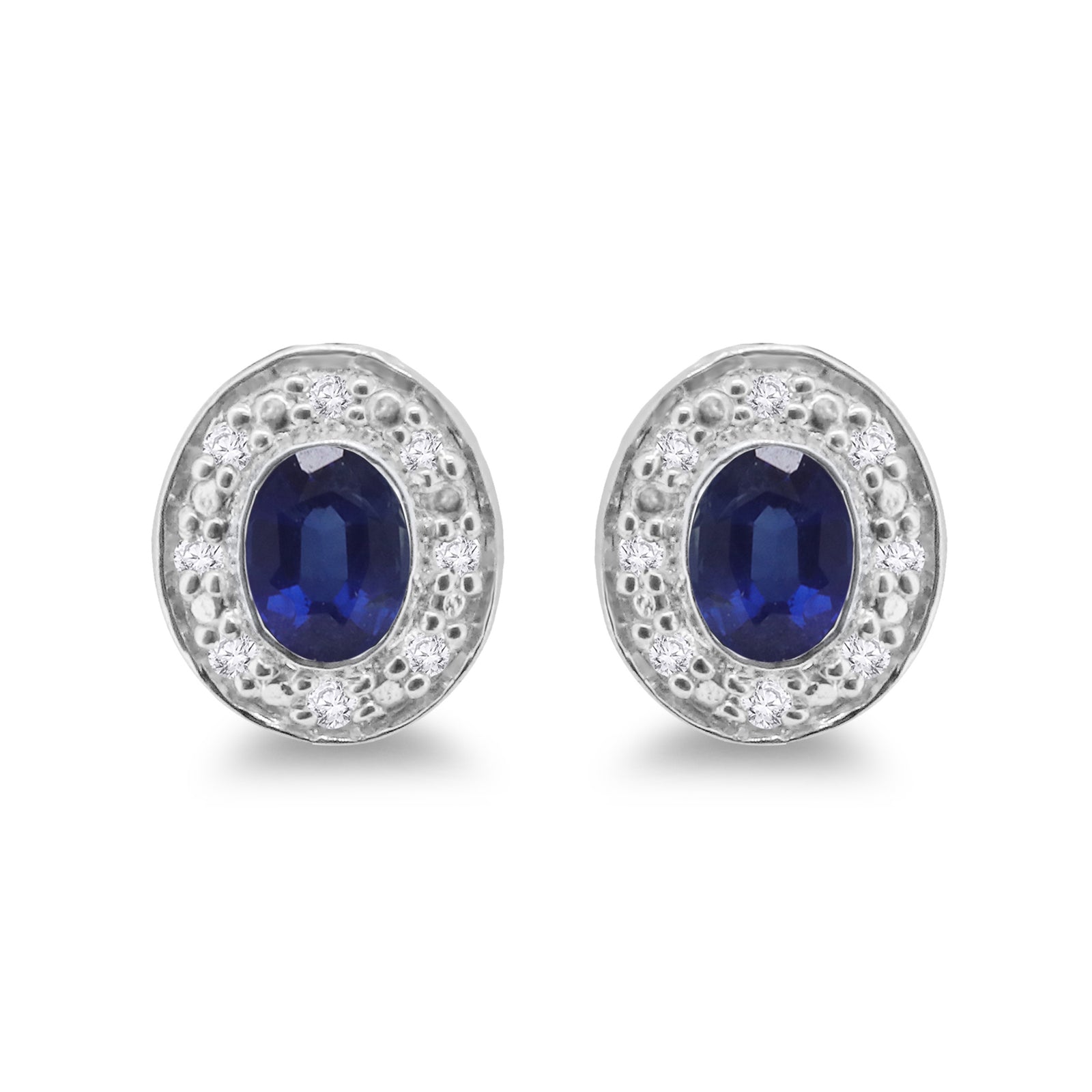 9ct white gold 4x3mm sapphire & diamond stud earrings 0.06ct