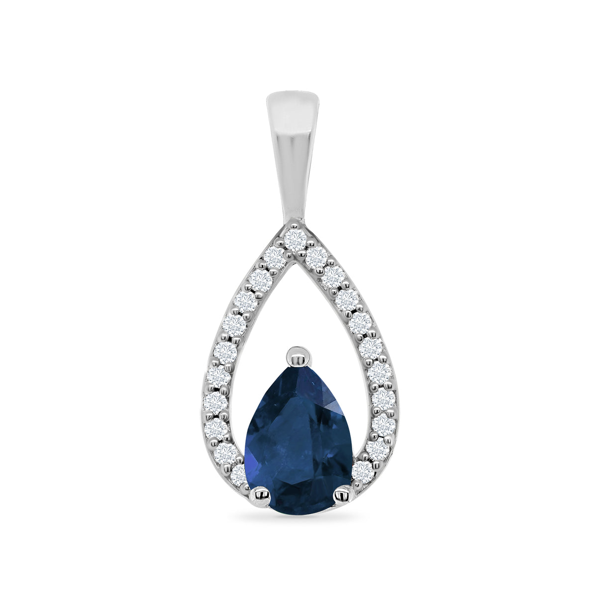 9ct white gold 6x4mm pear shape sapphire &amp; diamond pendant 0.08ct
