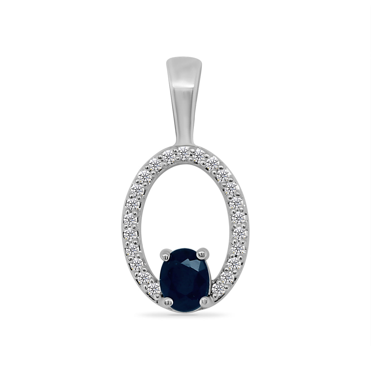 9ct white gold 5x3mm oval sapphire &amp; diamond pendant 0.10ct